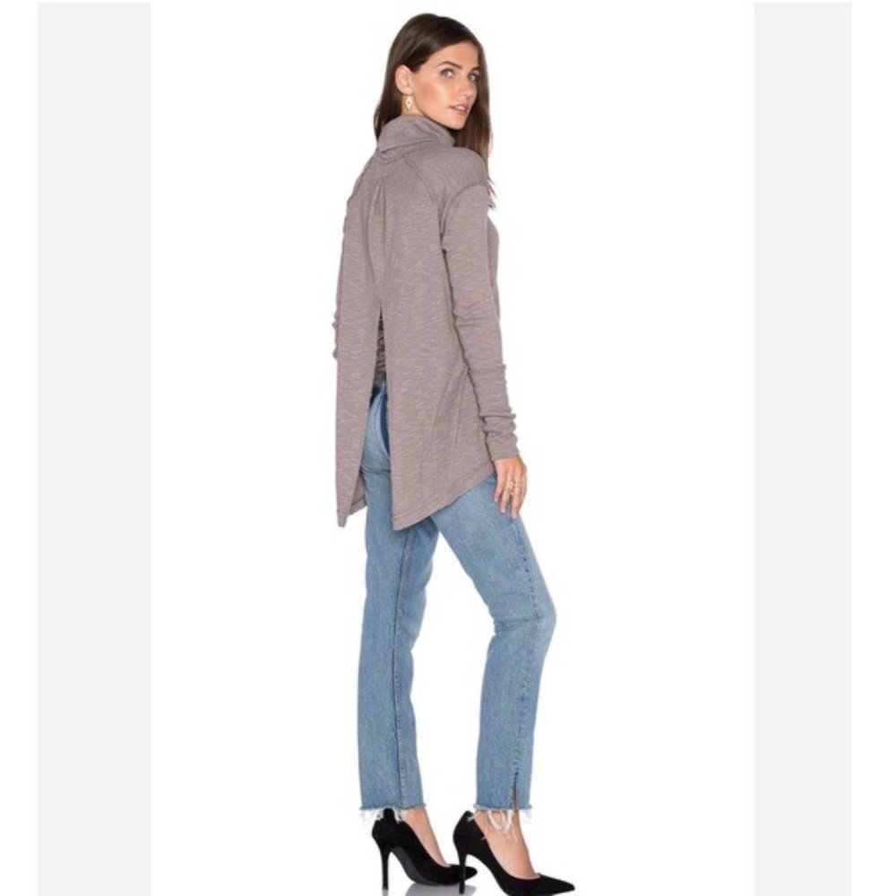 SOLD! Free People Tara Split Back Turtleneck Top Taupe - Picture 2 of 12